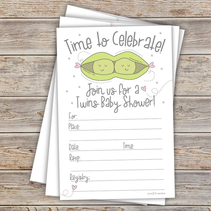 Peas in a Pod Twins Baby Shower Invitations with Envelopes (20 Count)
