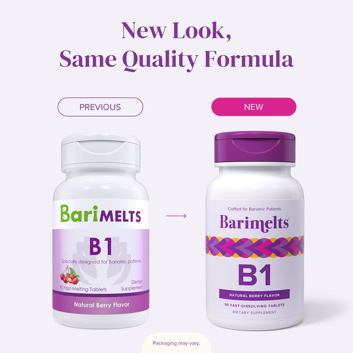 Barimelts Vitamin B1-90 Fast-Dissolving Tablets (3-Month Supply) - Sugar-Free Bariatric Vitamins for Women, Natural Berry Flavor