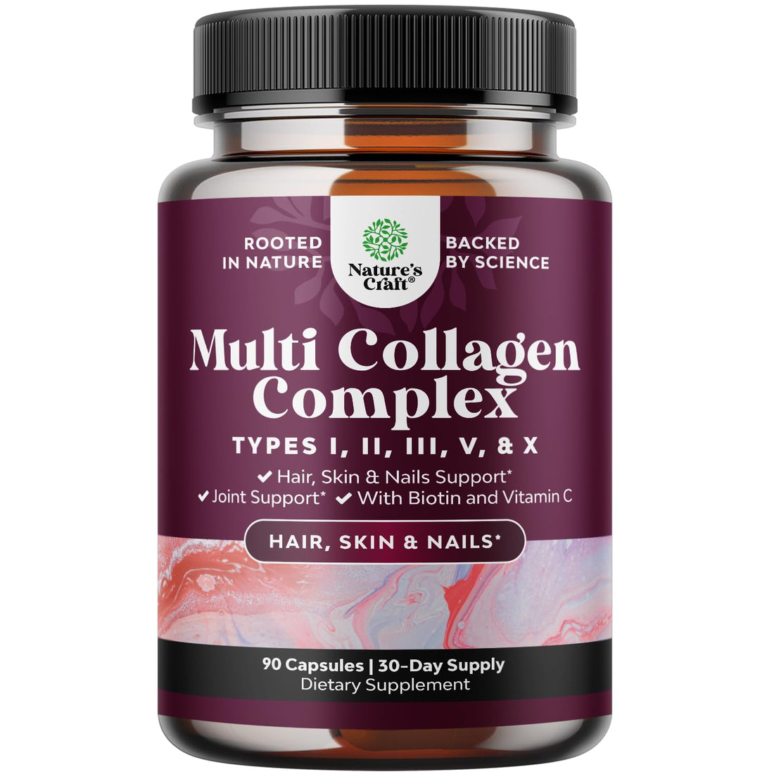 Advanced Multi Collagen Complex - Ageless Multi Collagen Peptides Supplements with Type 1 2 3 5 & X & Biotin for Hair, Skin and Nails Vitamins - Biotin Supplements for Women & Men - 90 Count