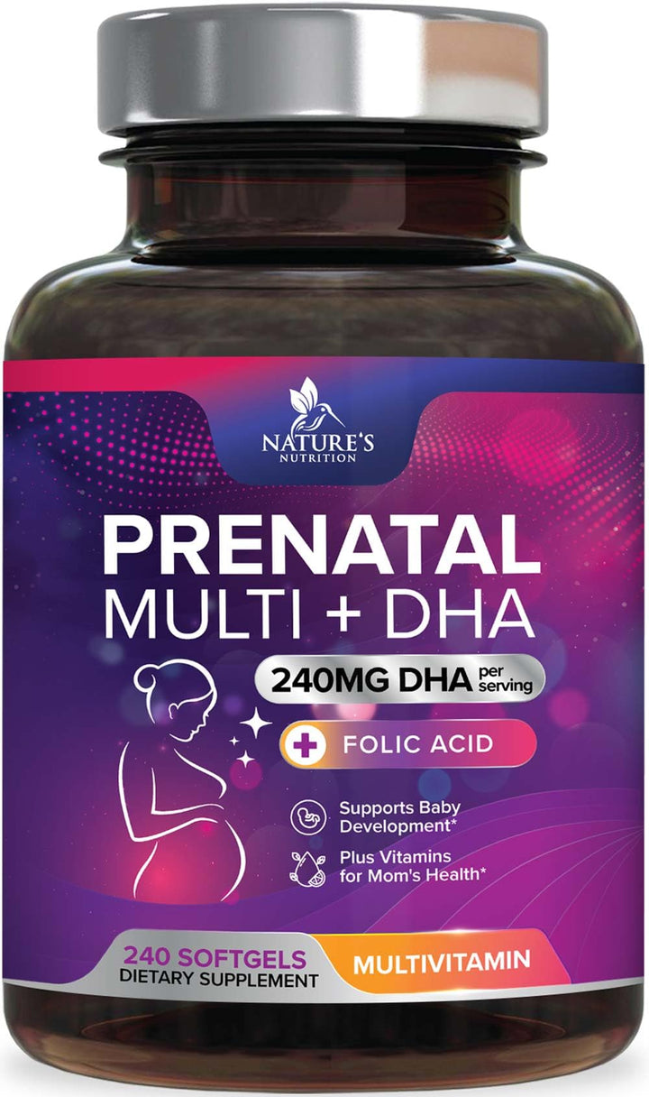Women's Prenatal Multivitamin with Folic Acid + DHA, Prenatal Vitamin Supplement for Fetal Support w/Folate, Omega 3, Vitamins D3, B6, B12 & Iron, Pregnancy Prenatal DHA, Non-GMO - 240 Softgels