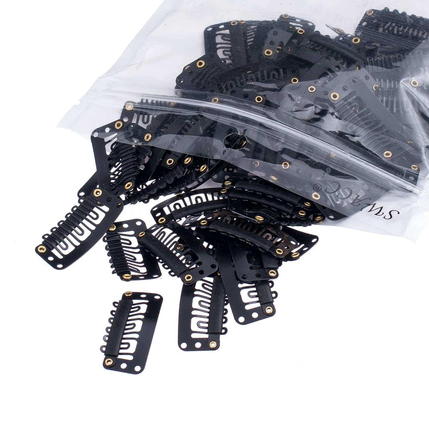 Black, General U Shape 6 Holes : SWACC 100 Pcs U Shape Metailic Snap Clips ins for Hair Extension Hairpiece DIY Snap-Comb Wig Clips with Rubber (Black, General U Shape 6 Holes)