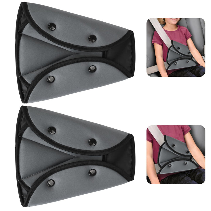 Seat Belt Adjuster for Kids & Adults, 2 Pack Seatbelt Adjuster for Kids, Seat Belt Clips, Auto Shoulder Neck Strap Adjuster, Safety Strap Triangle Positioner Car Seat Strap Pads Cover Harness (Gray)