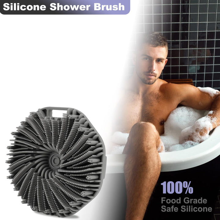 2-Pack Silicone Body Scrubber Shower Brushes,Exfoliating Body Scrubber for All Skin Type, Eco Friendly Shower Scrubber for Body, Silicone Body Brush for Showering (Gray & Purple)