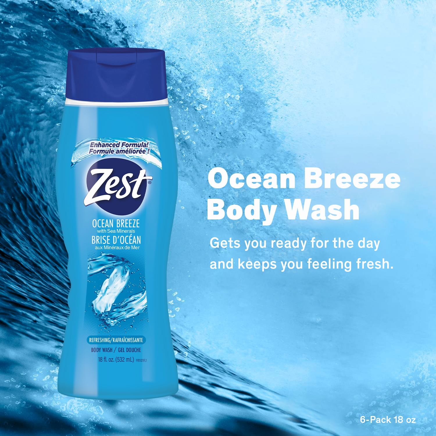 Zest Ocean Breeze Body Wash 18 oz (Pack of 6)