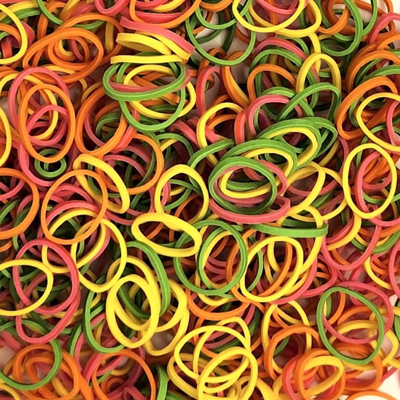 500 Count Rubber Bands in Re-closable Container for Ponytails and Braids (Brights)