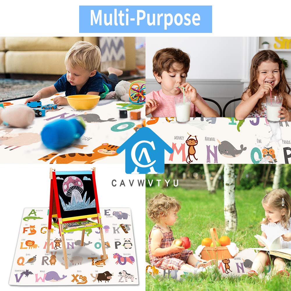 Splat Mat for Under High Chair, 51 SI Anti-Slip Waterproof Multipurpose Splash Mat, Washable High Chair Mat Floor Protection Table Cloth Portable Picnic Play Mat with Early Education Pattern