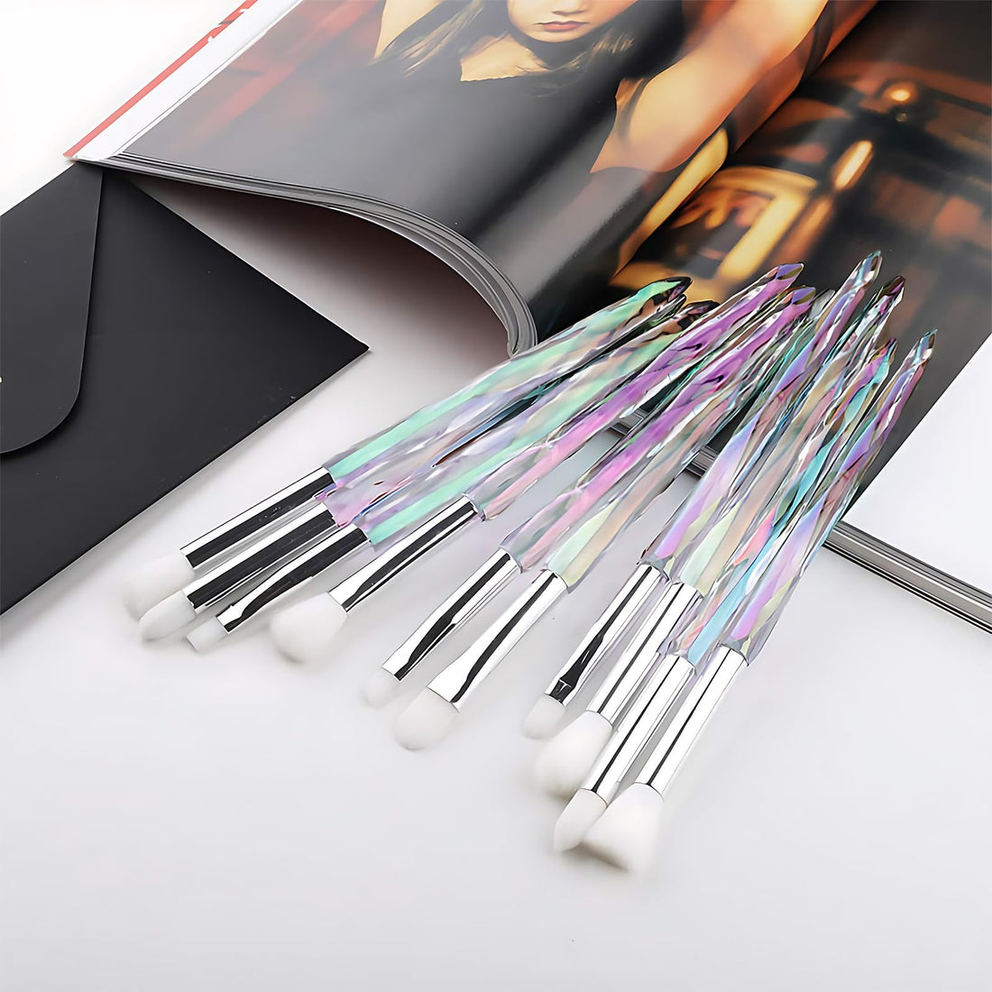 Makeup Eye Brush Set, Kingtree 10 Pieces Latest Diamond Handle Eyeshadow Eyeliner Blending Crease Makeup Brushes, Professional Cosmetics Eyebrow Lip Make Up Tools