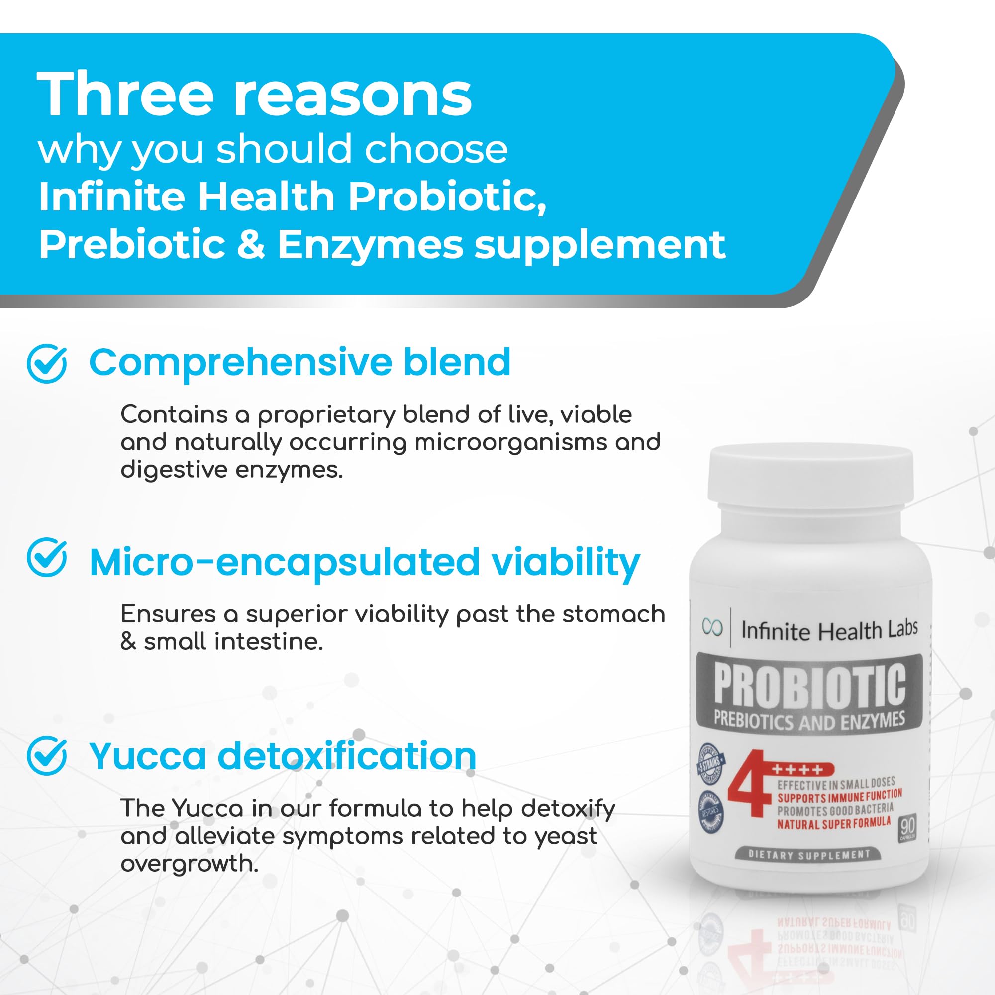 Probiotic Supplement / Infinite Health - 90 Small Easy to Swallow Capsules - All Natural, Helps Relieve Digestive problems & Gas - Improves Immune System 2.1 Billion CFUs per Capsule