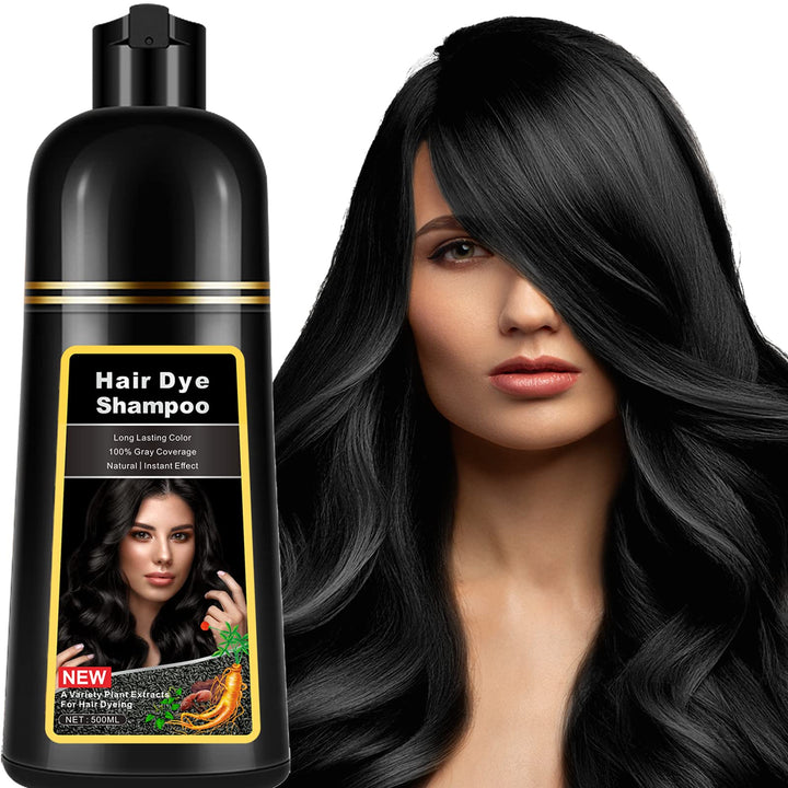 Instant Black Hair Dye Shampoo 3 in 1 for Men Women, Herbal Black Hair Shampoo Hair Color Shampoo for Gray Hair Coverage, Natural Black Hair Dye Black Shampoo Easy to Use 17.6 FL OZ (Black)
