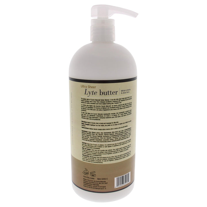 Cuccio - Ultra Sheer Lyte Butter - White Limetta and Aloe Vera - for Unisex - Body Butter - 32 oz