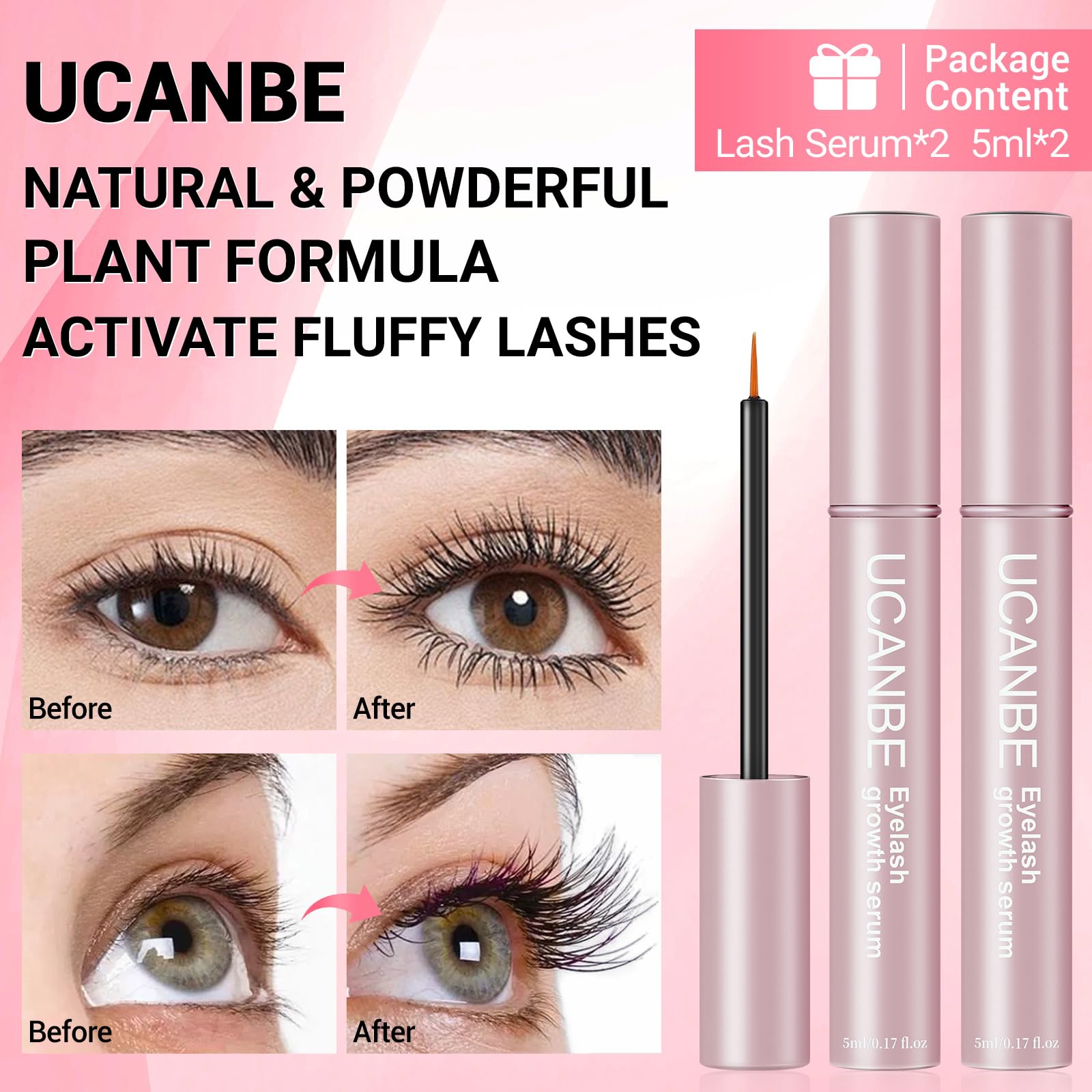 Lash Serum for Eyelash & Eyebrow Growth(10ml/2Pack), Eyelash Enhancing Serum, Lash & Brow Enhancer with Advanced Formula for Growing Longer, Fuller, Thicker & Healthier Voluminous Eye Lashes & Brows