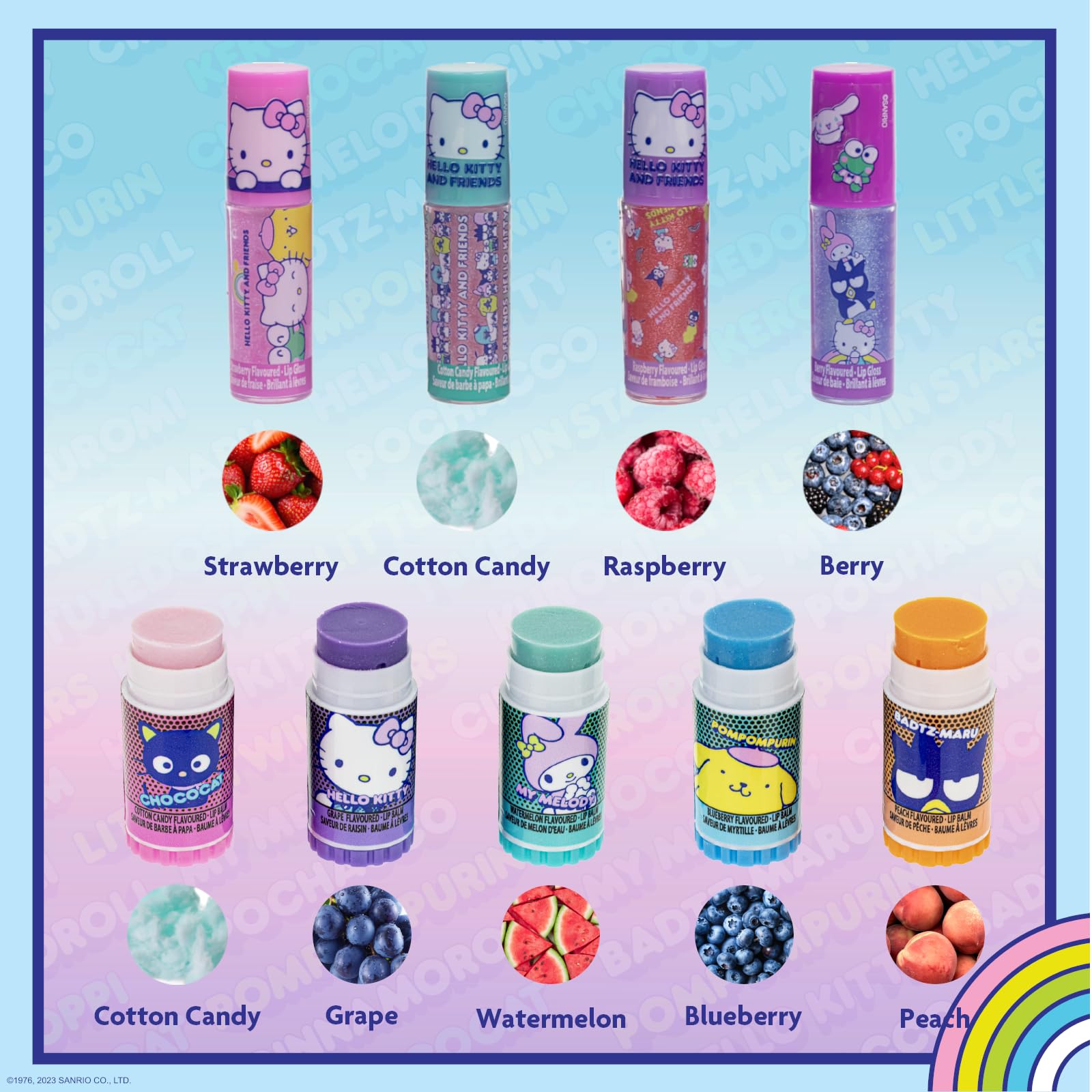 Townley Girl Hello Kitty and Friends 5 Pk Lip Balm and 4 Pk Lip Gloss Set w/Bag, Makeup Cosmetic Set for Kids and Girls, Ages 3+, Perfect for Parties, Sleepovers & Makeovers