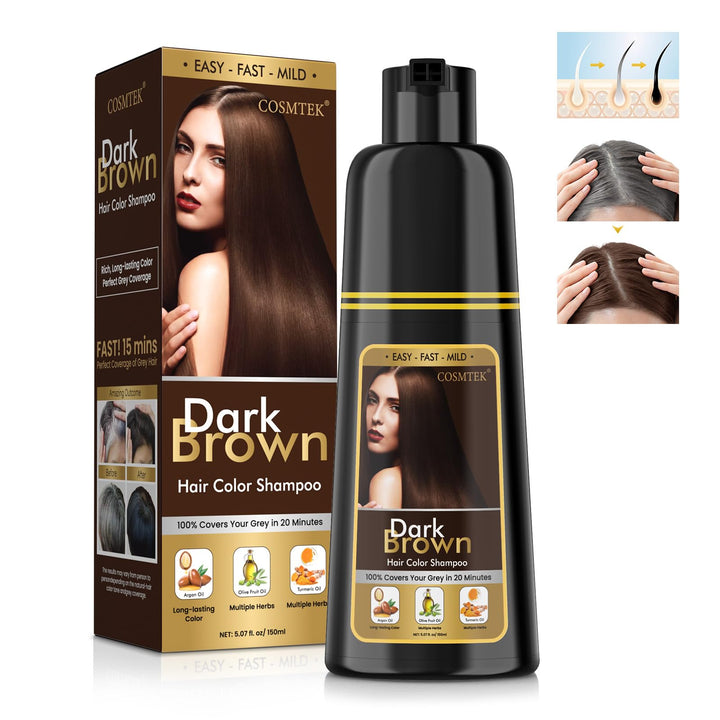 BOJICA COSMTEK Hair Dye Shampoo 3 in 1 for Gray Hair, Dark Brown Hair Color shampoo for Women, Natural Shampoo Hair Dye-100% Grey Hair Coverage/Herbal Ingredients - 150ml (5.07 oz)