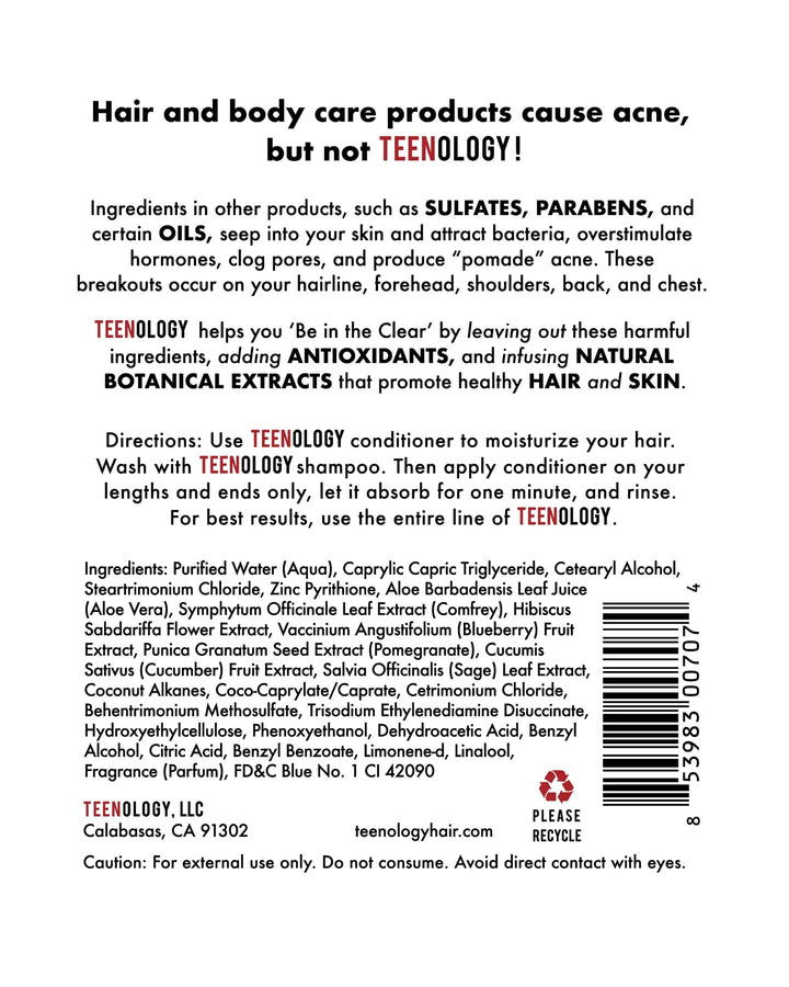 Blueberry Pomegranate Cucumber Conditioner, Sulfate-Free, Paraben-Free to Help Avoid Breakouts, Contains Vitamin B5, Sage, and Aloe - TEENOLOGY (16 oz)