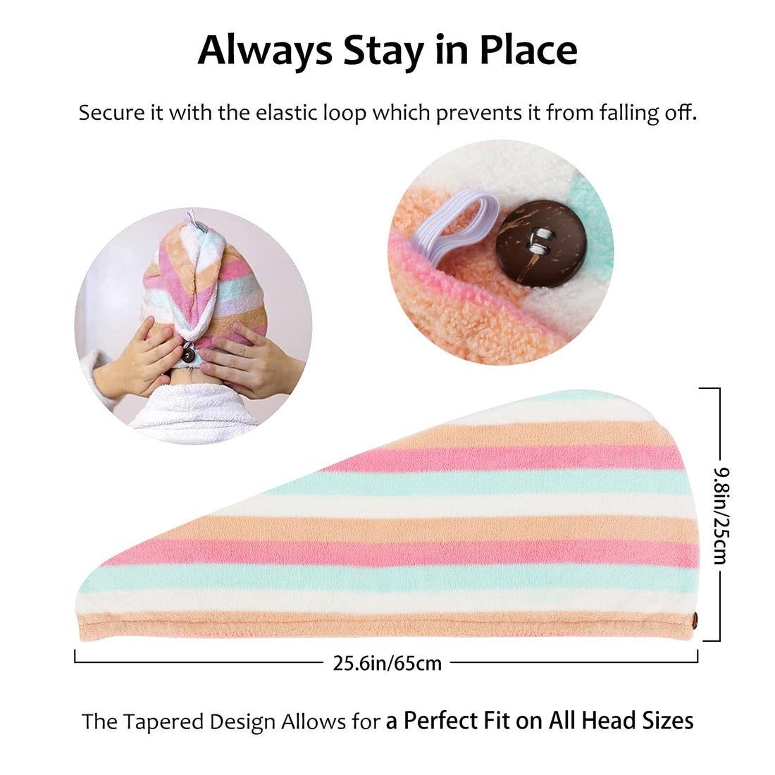 AuroTrends Microfiber Hair Turban,Hair Towel Wrap Turban, Unique Design, Rainbow (2 -Pack)
