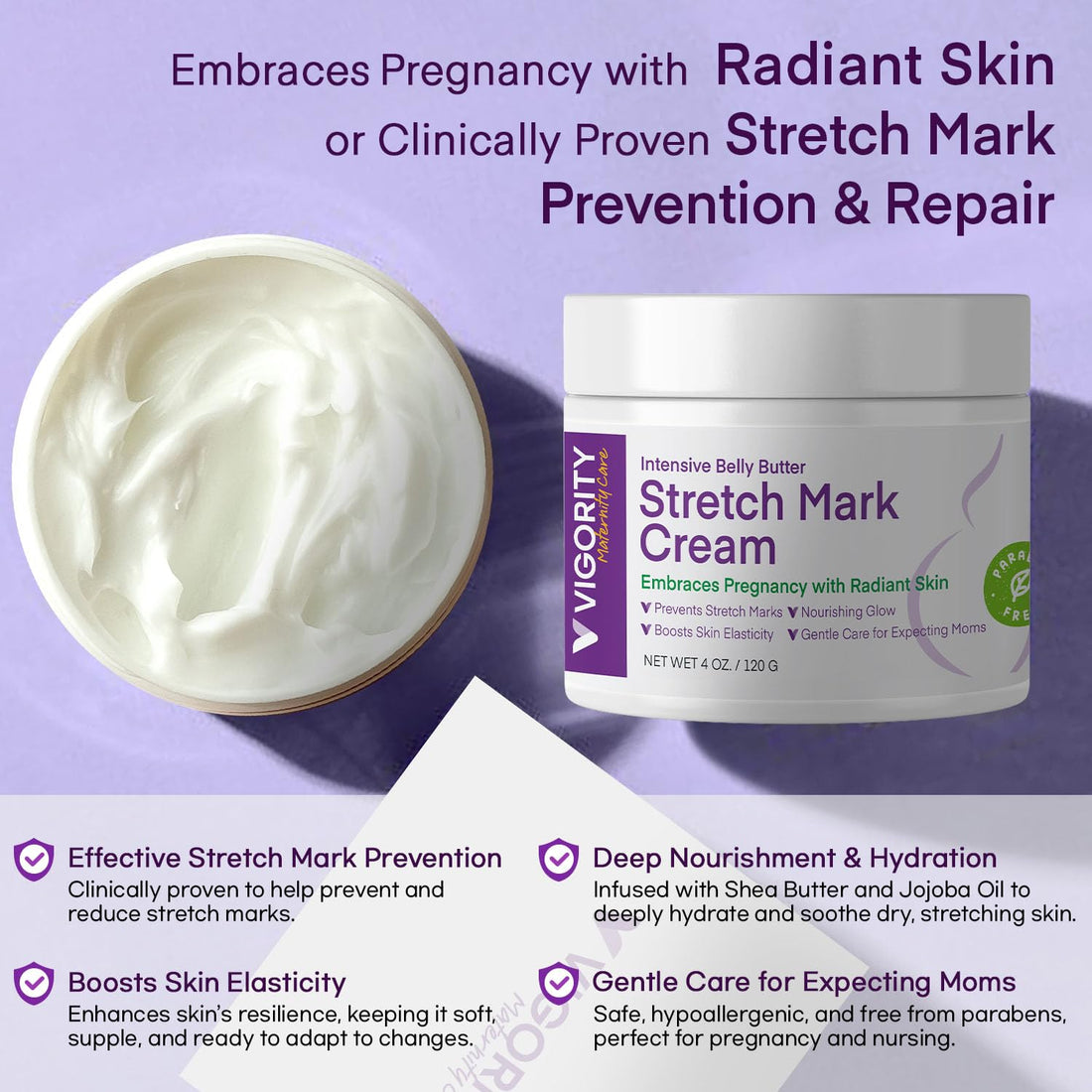 Stretch Mark Cream for Pregnant Women: Stretch Mark Treatment for Pregnancy - Belly Butter For Pregnant Women - Massage Lotion To Prevent And Repair Maternity Stretch Marks Scar - 4 Oz