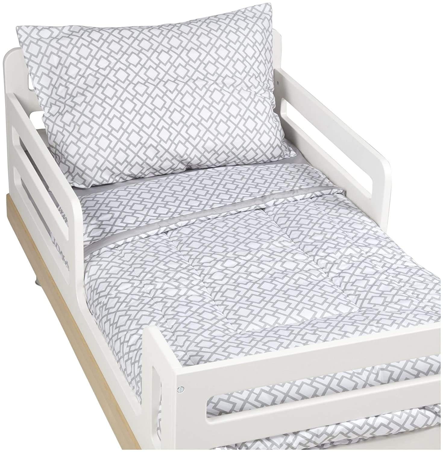 American Baby Company 100% Cotton Percale 4-Piece Toddler Bedding Set, Gray Lattice, for Boys and Girls