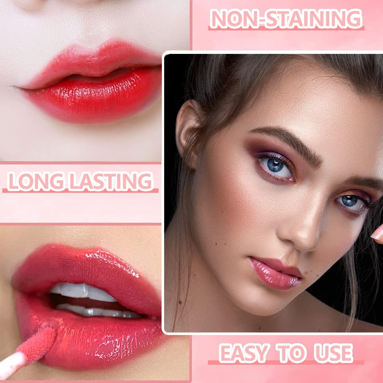 Eakroo 10 Colors Lip Tint Stain Set, Korean Lip Gloss Watery Lip Stain Tint Moisturizing Mini Liquid Lipstick Set, Multi-Use Lip and Cheek Tint, Non-Stick Cup, High Pigment, Long-Lasting, Vivid Color