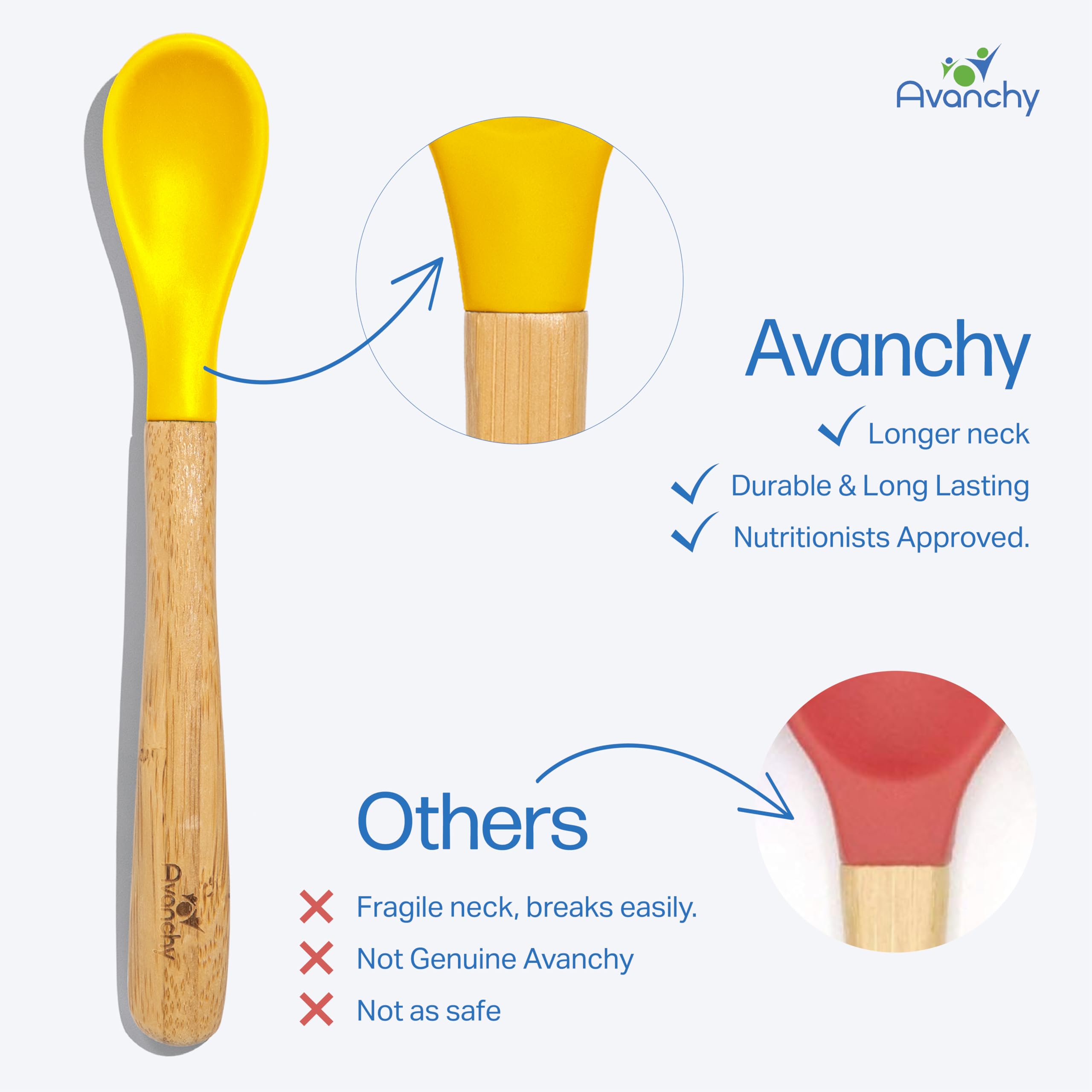 Avanchy Bamboo & Silicone Infant Training Spoons, BPA Free - Soft Tip, Easy on Gums, First Stage Feeding Utensils for Baby-Led Weaning, Self-Feeding, Green