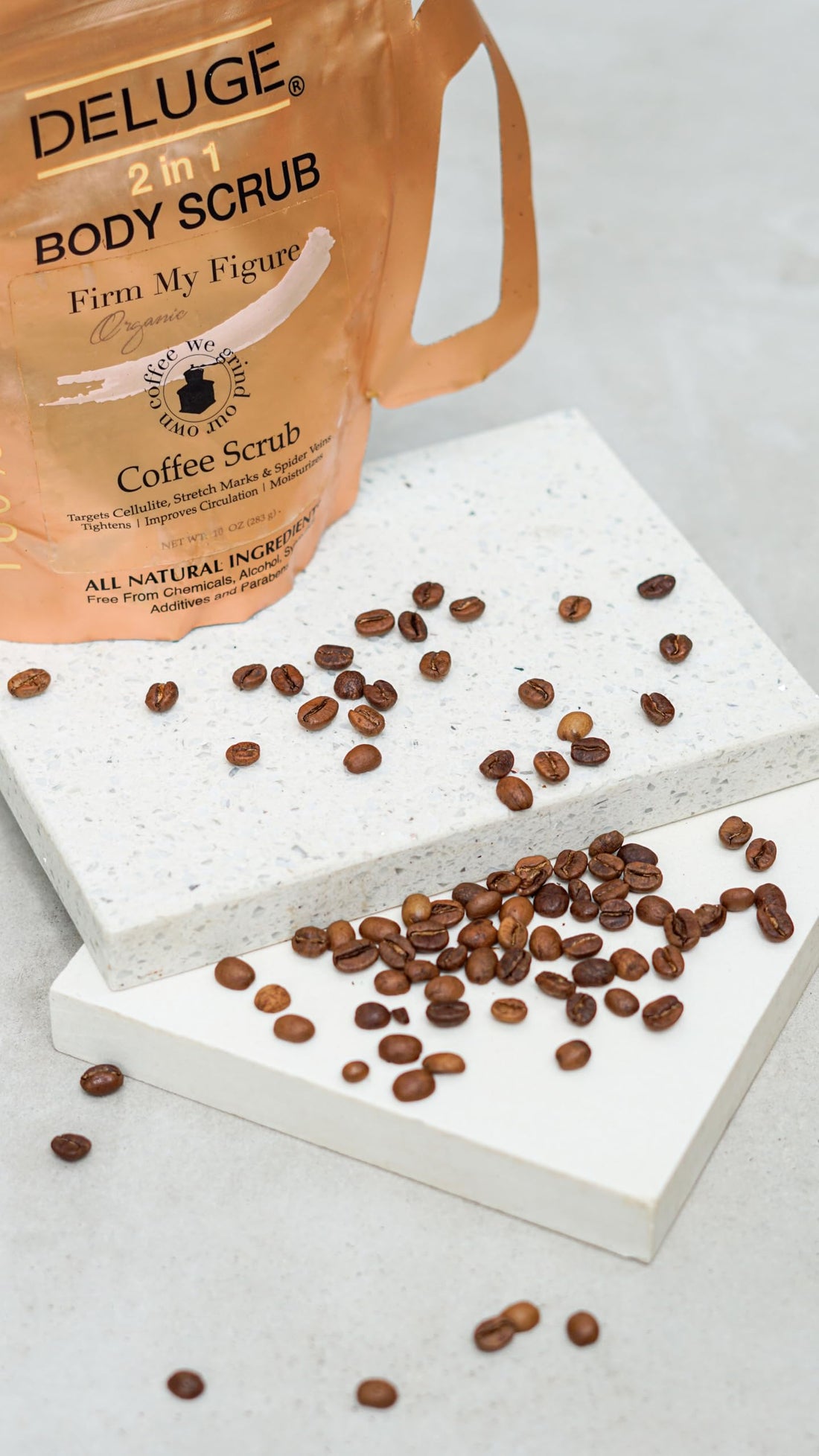 Organic Coffee Body Scrub, Tightens, Tones, Reduces Cellulite 100% Natural 10 Oz By Deluge New Packaging By Deluge
