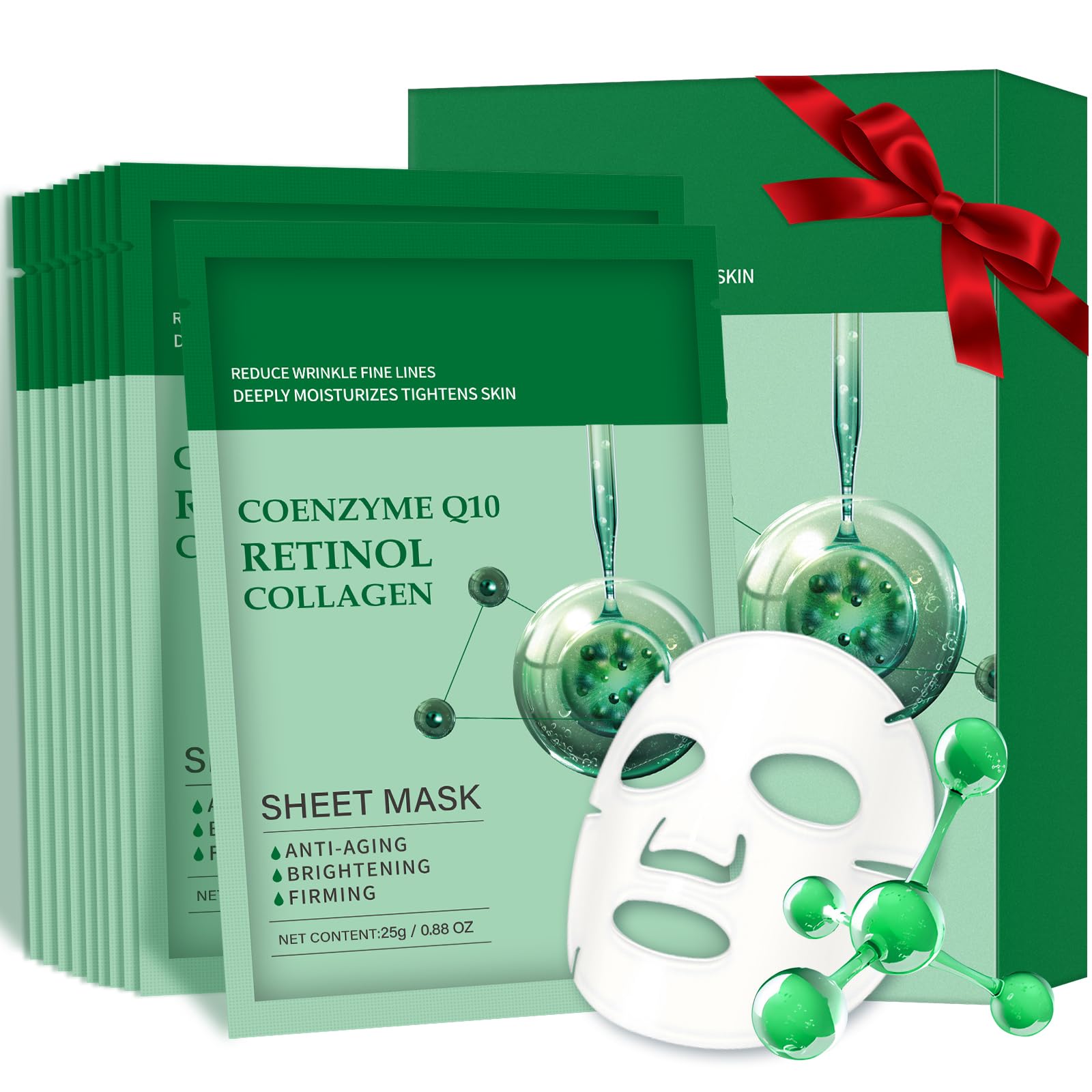 Pack of 10 Collagen Face Mask, Face Masks Skincare with Coenzyme Q10 Retinol Anti Aging Facial Masks Skin Care Hydrating Face Beauty Care Masks for Deep Repairing and Moisturizing Anti Wrinkles