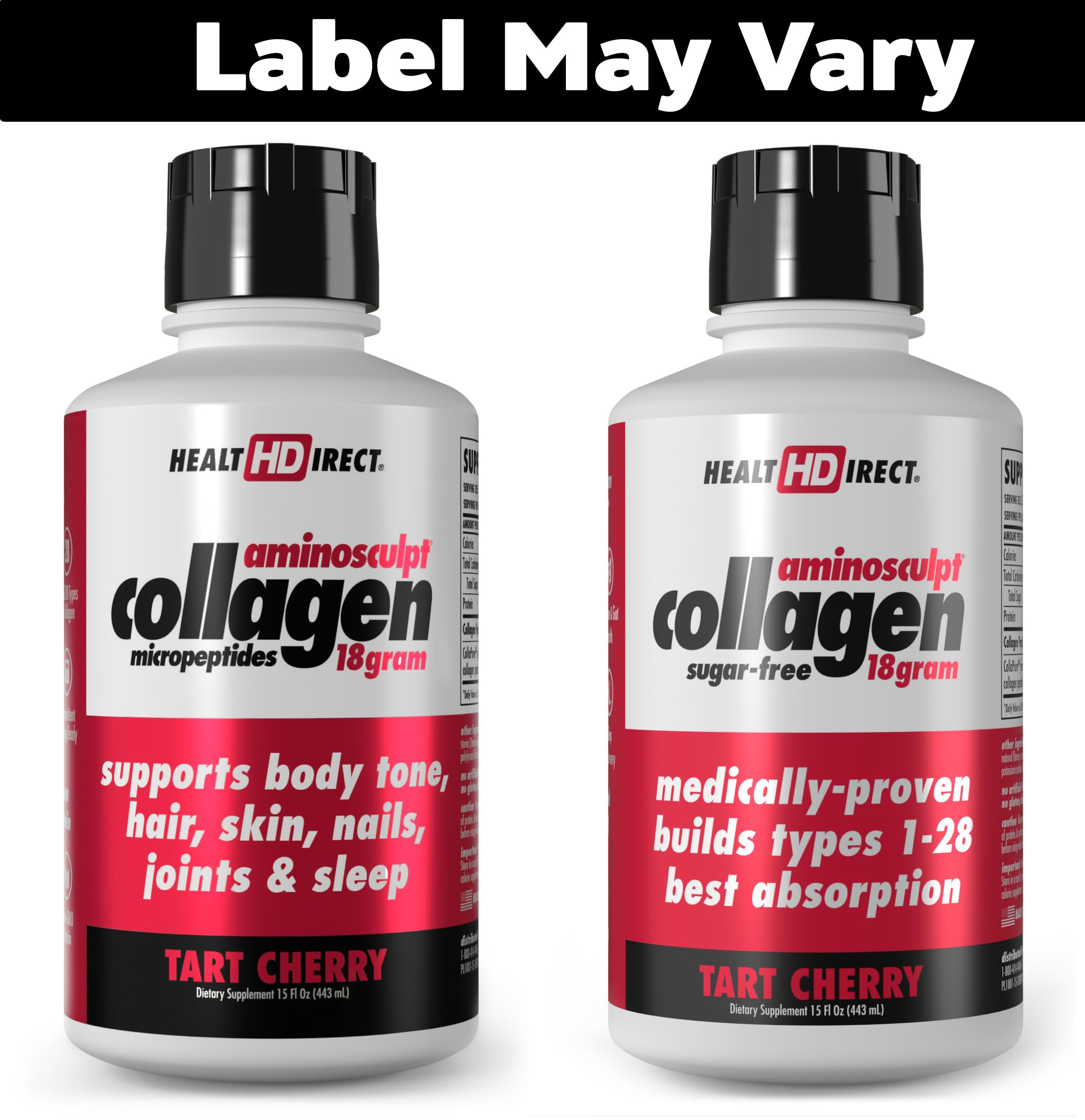 HEALTH DIRECT AminoSculpt Sugar-Free Collagen Supplement - High Potency Medical-Grade Protein for Hair, Skin, Nails & Joints, Grass-Fed, Non-GMO, Liquid Collagen - Tart Cherry - 15 Fl Oz
