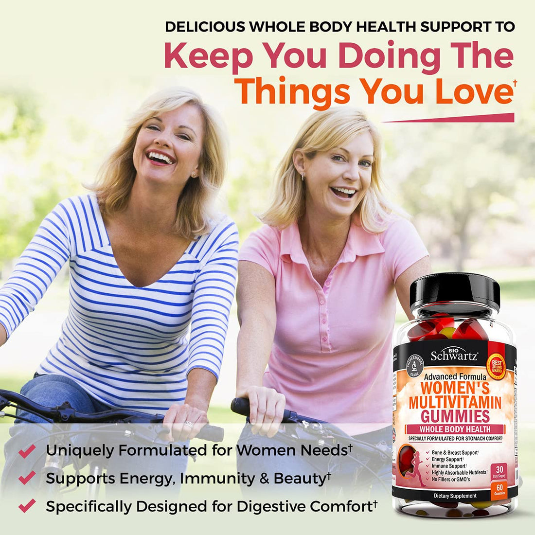 Women's Multivitamin Gummies with Vitamin A C B6 B12 D & E Vitamins for Immune Support - Gummy Multivitamin for Women for Bone Breast Skin Joint & Energy Dietary Supplement, Mixed Berry Flavor, 60 Ct