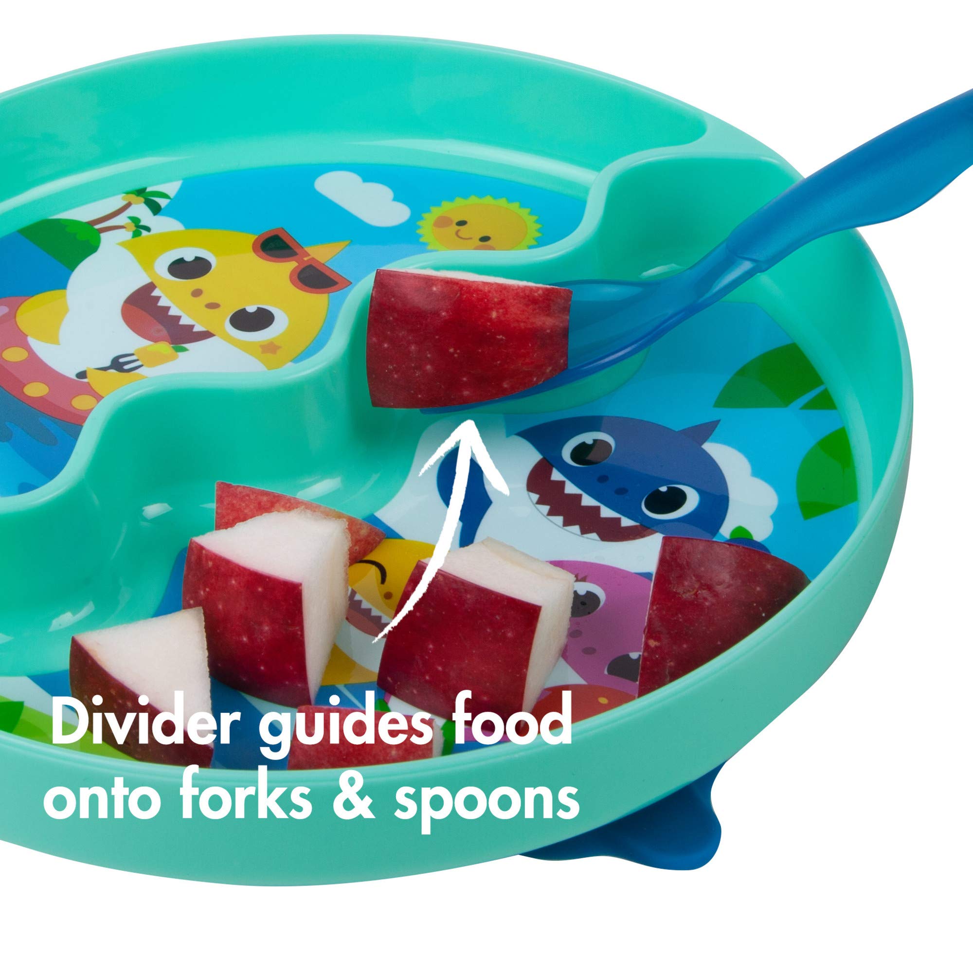 The First Years Pinkfong Baby Shark Divided Suction Plate- Dishwasher Safe Baby Plates with Suction Cups - Baby Feeding Essentials for Solid Food Baby Led Weaning