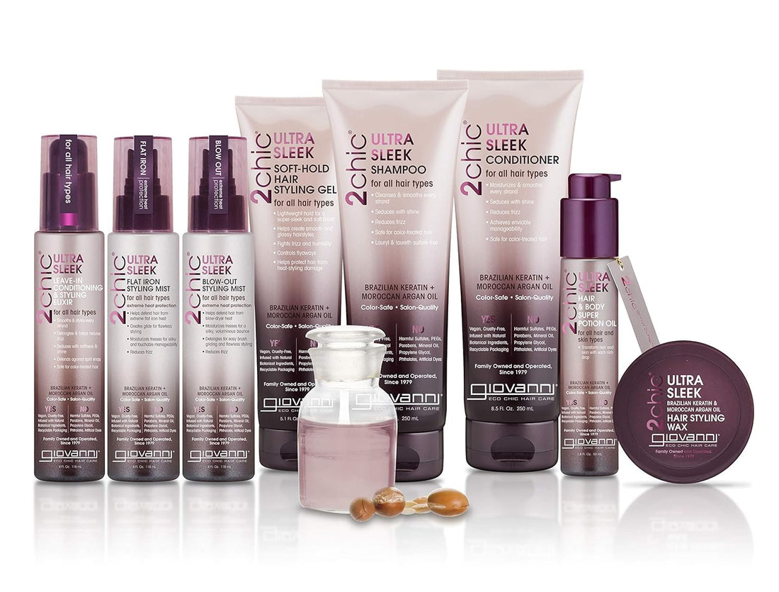 Giovanni Cosmetics, 2Chic Brazilian Keratin & Argan Oil Ultra Sleek Flat Iron Styling Mist, 4.5 Oz