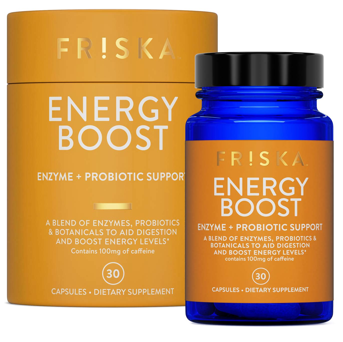 FRISKA Energy Boost Enzyme and Probiotics Supplement, Promotes Better Digestion and Energy for Men and Women, Gut Health, 30 Capsules