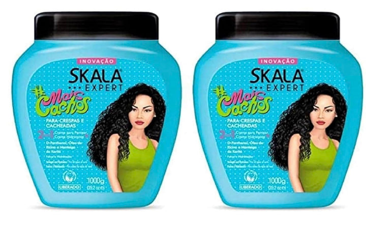 SKALA Hair Type 4ABC - Mais Crespos & Mais Cachos Combo - Hydrate Curls, Eliminate Anti Frizz, For Curly Hair 2-IN-1 Conditioning Treatment & Cream to Comb Extra Large Size (blue yellow) (BLUE BLUE)