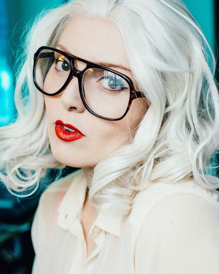 Anogol Hair Cap+ Light Platinum Blonde Lace Front Wig Synthetic Hair Short Curly Bob Wigs Glueless Natural Hairline For Women