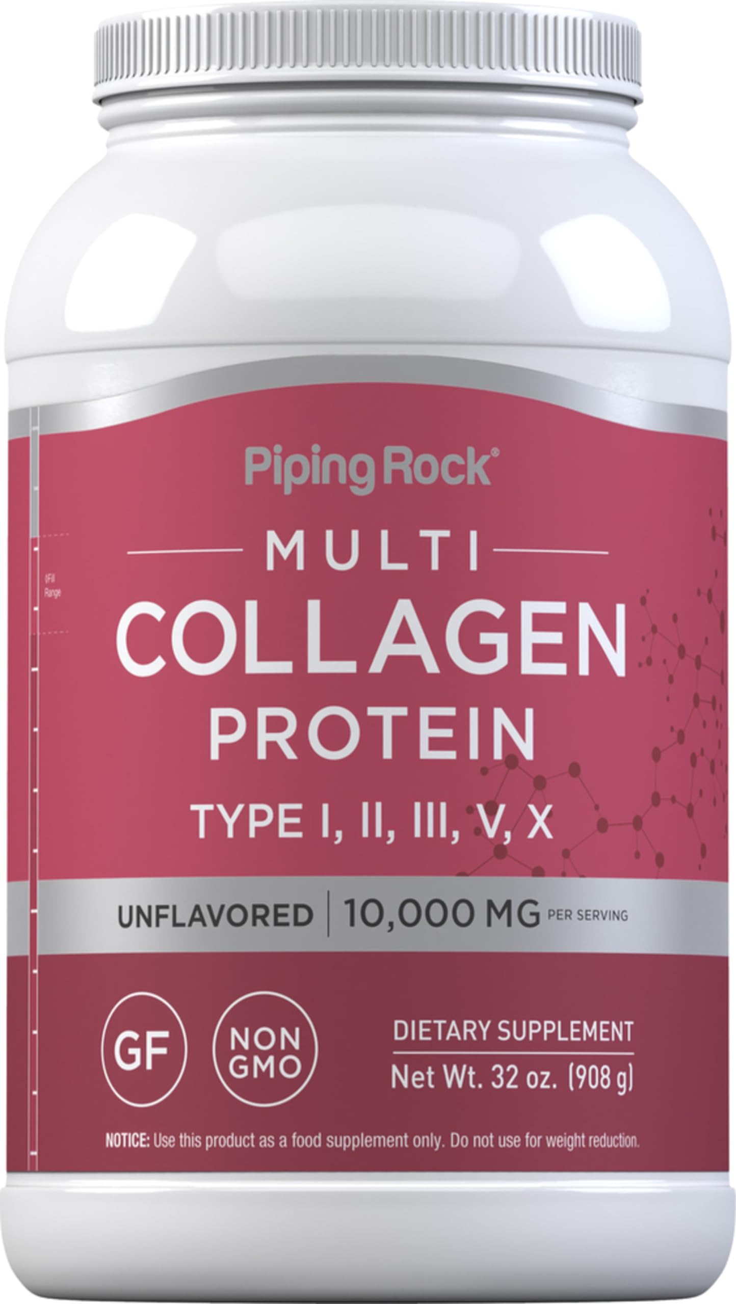 Piping Rock Multi Collagen Protein Powder | 32oz | Supplement for Women and Men | Types I, II, III, V, X | Unflavored | Non-GMO, Gluten Free
