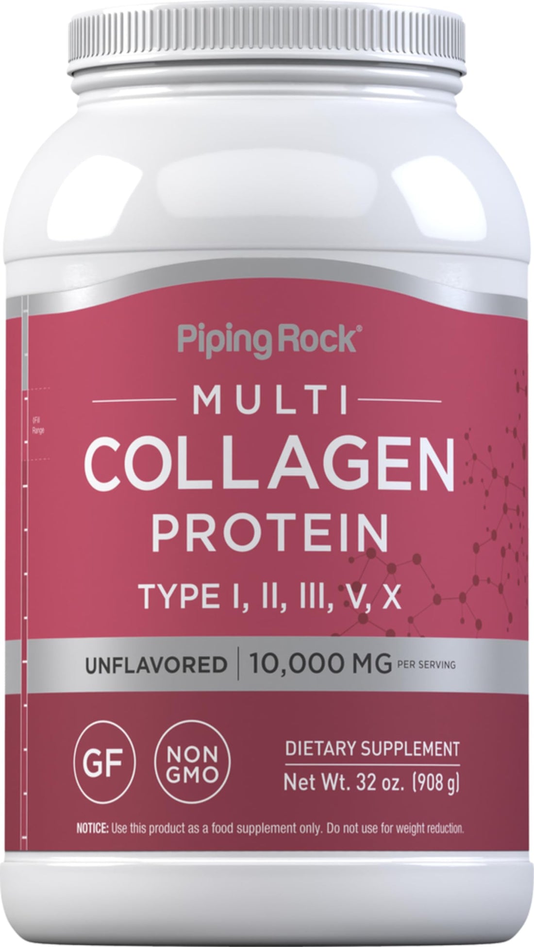 Piping Rock Multi Collagen Protein Powder | 32oz | Supplement for Women and Men | Types I, II, III, V, X | Unflavored | Non-GMO, Gluten Free