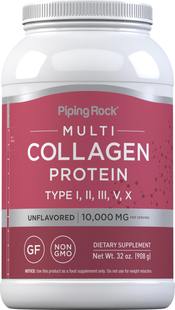 Piping Rock Multi Collagen Protein Powder | 32oz | Supplement for Women and Men | Types I, II, III, V, X | Unflavored | Non-GMO, Gluten Free
