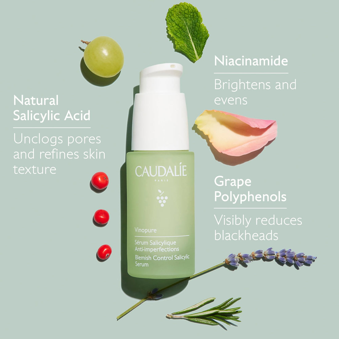 Caudalie Vinopure Natural Salicylic Acid Pore Minimizing Serum, 1 Fl Oz