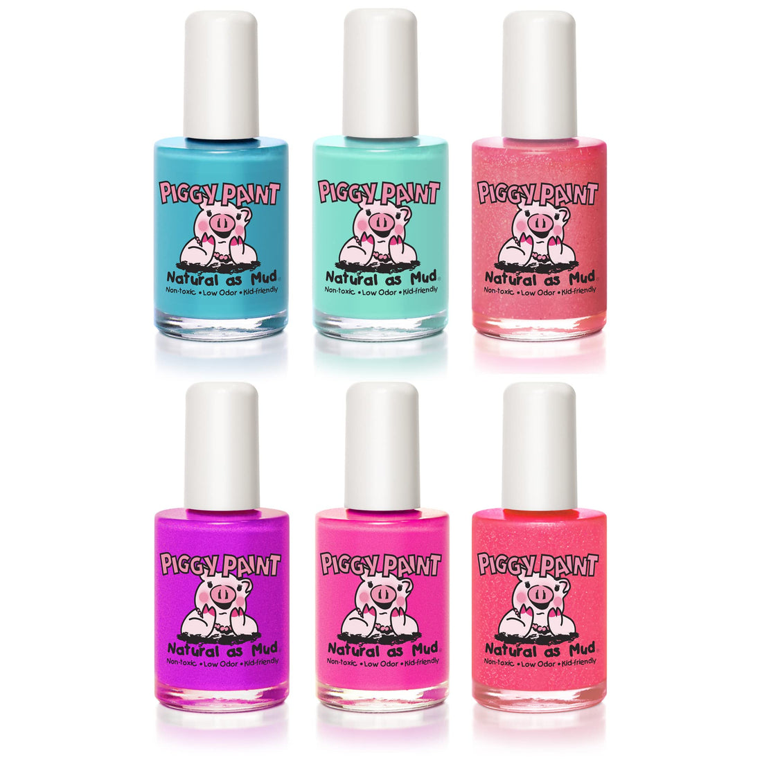 Piggy Paint - 100% Non-toxic Girls Nail Polish, Safe, Chemical Free, Low Odor for Kids - 6 Polish Gift Set - Happy Girl