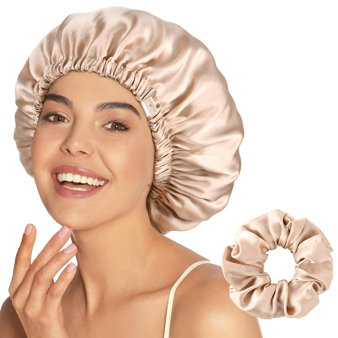 YANIBEST 22 Momme 100% Mulberry Silk Sleep Cap Silk Bonnet for Women - Natural Silk Sleeping Cap Hair Bonnet & Silk Scrunchies