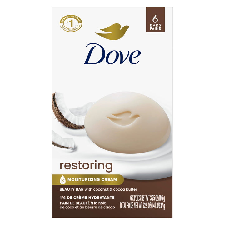 Dove Beauty Bar For Softer Skin Coconut Milk More Moisturizing Than Bar Soap 3.75 oz 6 Bars (Packaging may vary)