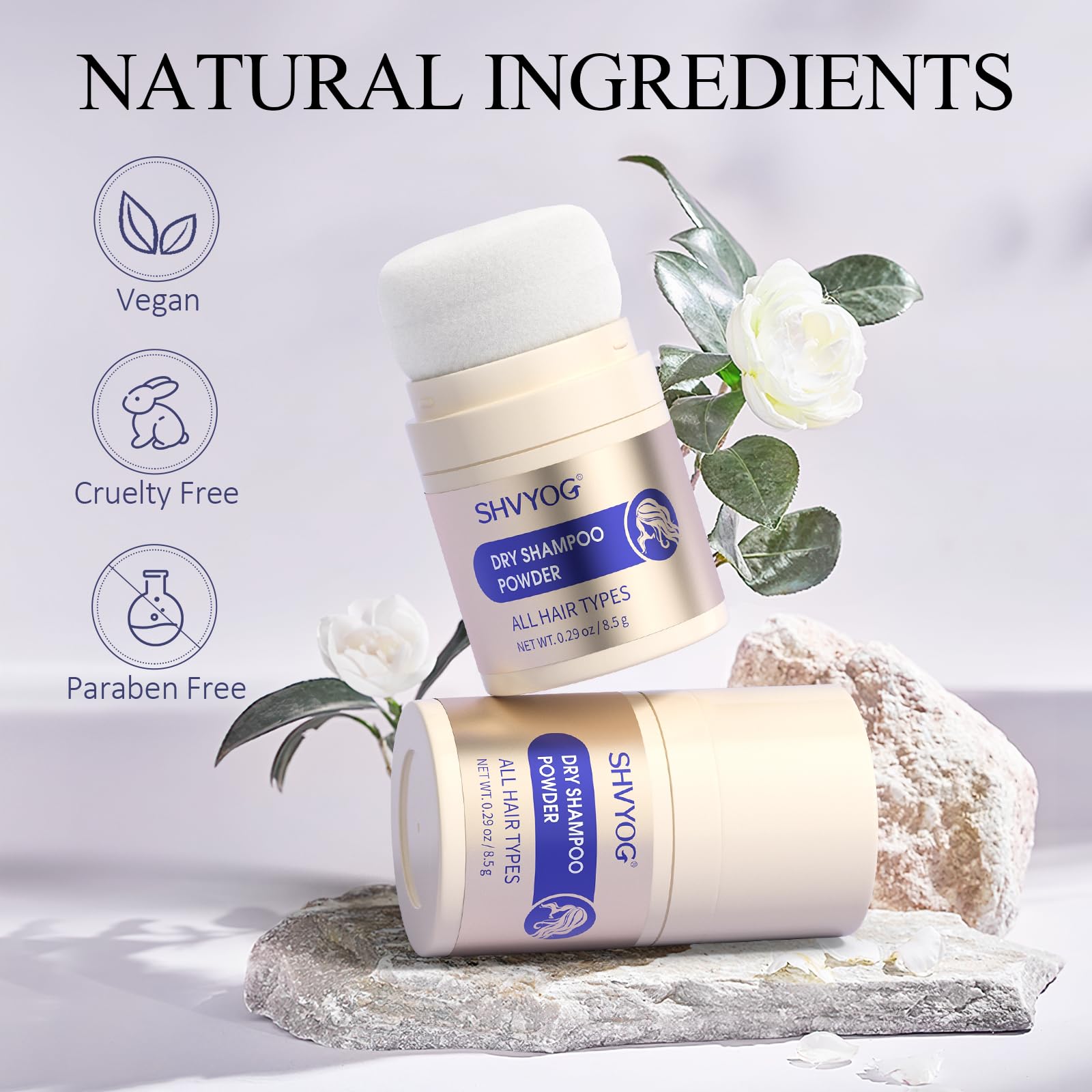 SHVYOG Dry Shampoo Powder for Women & Men, Travel Size Dry Shampoo, No White Cast, Non Toxic, Organic, Paraben & Benzene Free, Non Aerosol - 8.5g