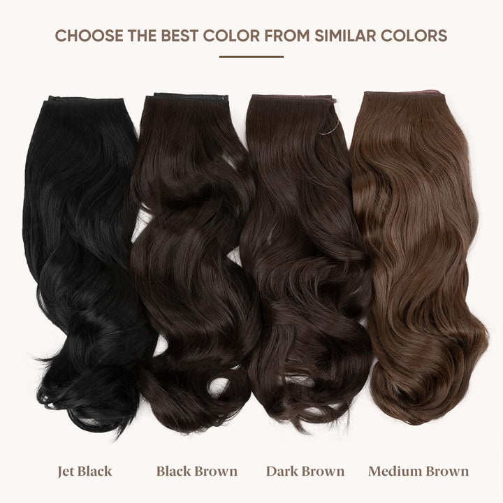 SARLA Invisible Wire Hair Extensions with 3 Clips Long Synthetic Wavy Curly Hairpiece Adjustable Transparent Headband for Women 16 Inch Black Brown