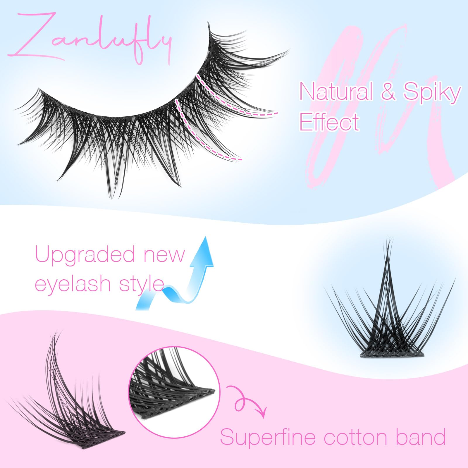 Manga Lash Clusters Kit Anime Eyelash Clusters Kit Wispy Cluster Eyelash Extension Kit DIY Lash Extension Kit 10-16mm Spiky Individual Lashes with Bond and Seal Lash Glue, Tweezers and Remover