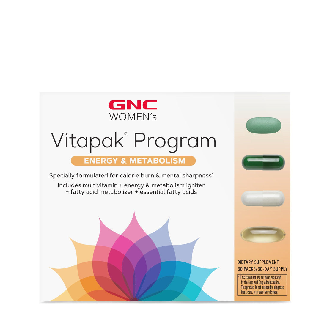 GNC Women's Vitapak Program - Energy & Metabolism | Complete Nutrient System Designed for Women | Supports Increased Energy & Metabolism Plus Performance & Focus |Daily Supplement | 30 Packs