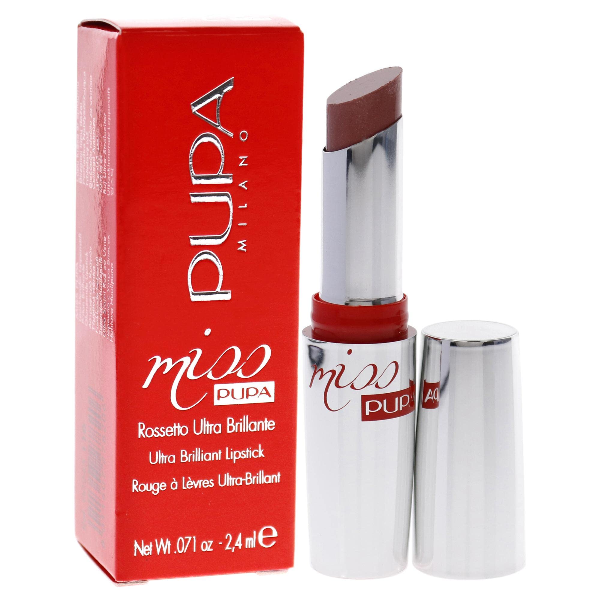 PUPA Milano Miss Pupa Lipstick - Ultra Bright, Crystal Effect - Super Shiny Lips - Semi-Transparent Comfortable Lip Color - Enhance the Volume of your Lips - 110 Nude Vibes - 0.071 Oz