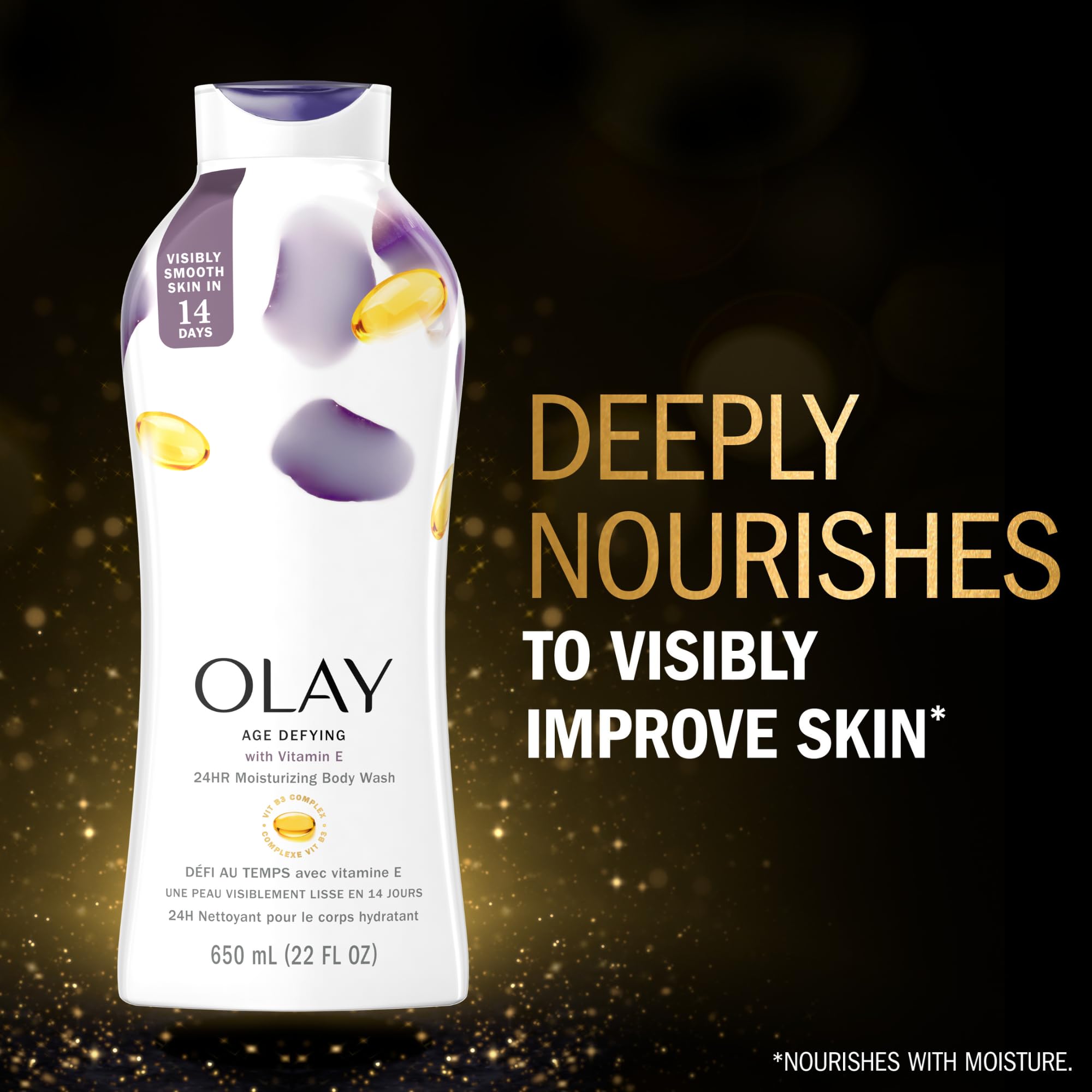 Olay Body Wash Age Defying with Vitamin E & B3 Complex, 24hr Moisturizing Formula, Promotes Visibly Smooth Skin, Ideal for Daily Use, 22 fl oz, (Pack of 2)