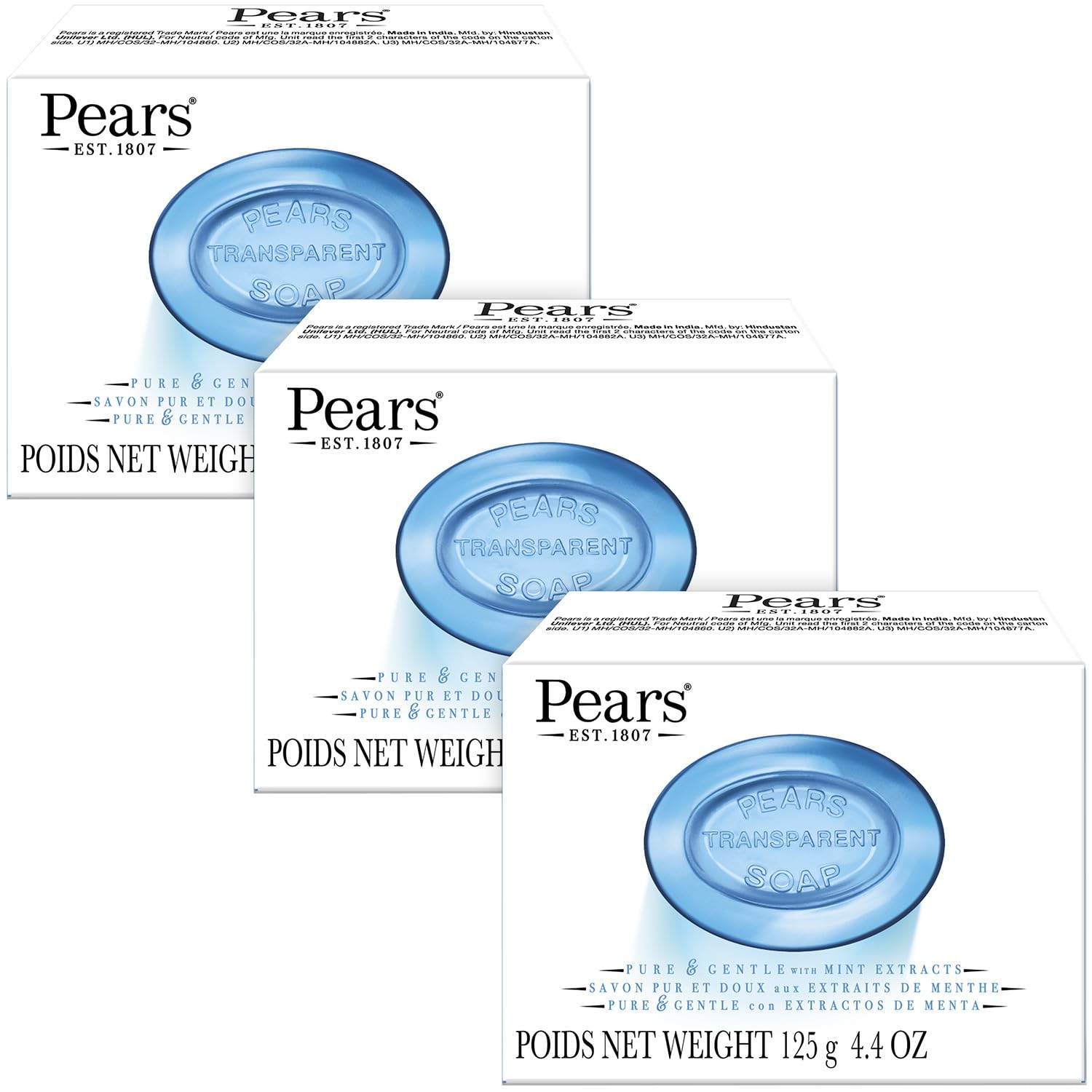 PEARS GERM SHIELD WITH MINT EXTRACT SOAP (Set Of 3 Soaps) 125 G*3