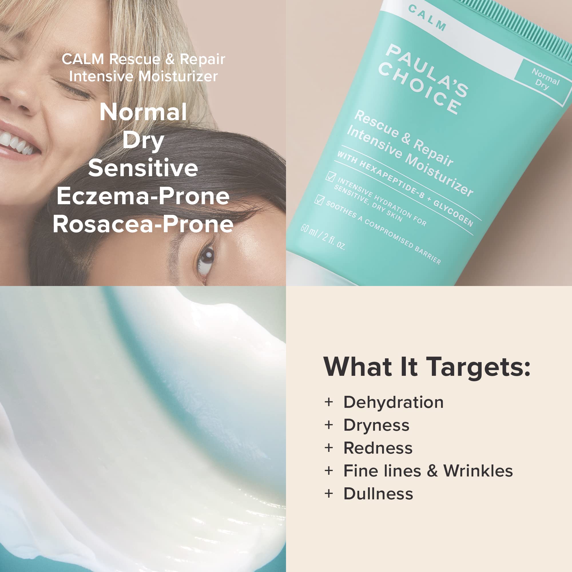 Paula's Choice CALM Rescue & Repair Moisturizer for Sensitive Skin, Soothes Redness, Suitable for Rosacea-Prone & Eczema-Prone Skin, Fragrance-Free & Paraben-Free