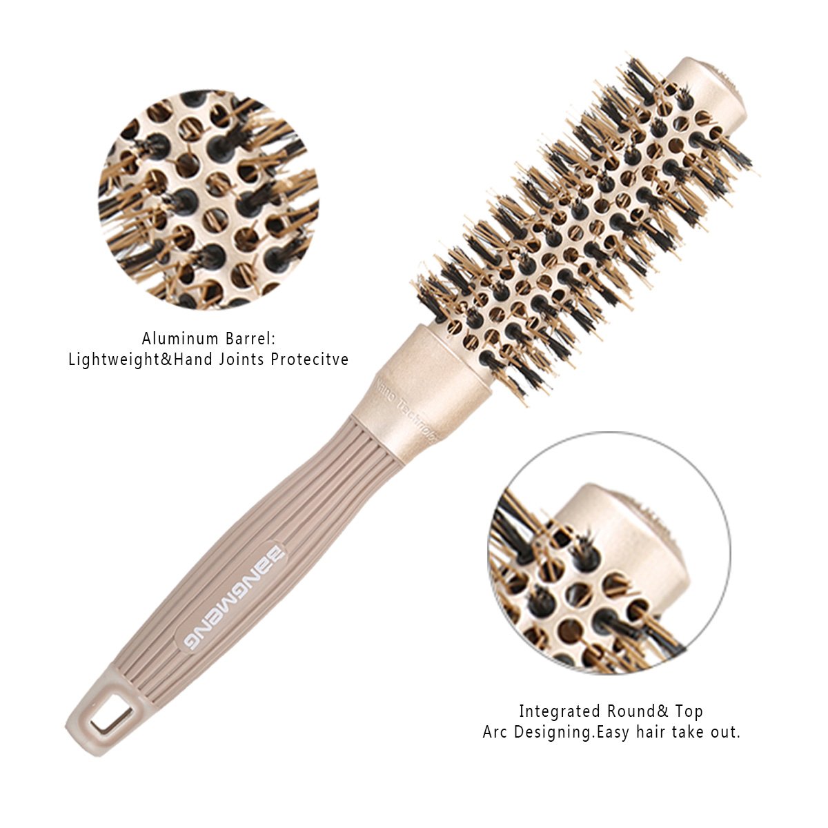 BANGMENG Round Barrel Anti-Static Hair Brush with Boar Bristles, Nano Thermal Ceramic Ionic Tech | For Extra Shine | Protect Hair, Enhance Texture, For Curling, Styling & Drying (1 inch)