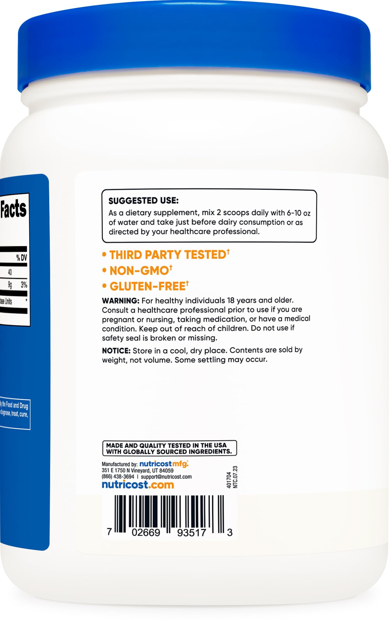 Nutricost Lactase Powder 500 Grams - Non-GMO, Gluten Free