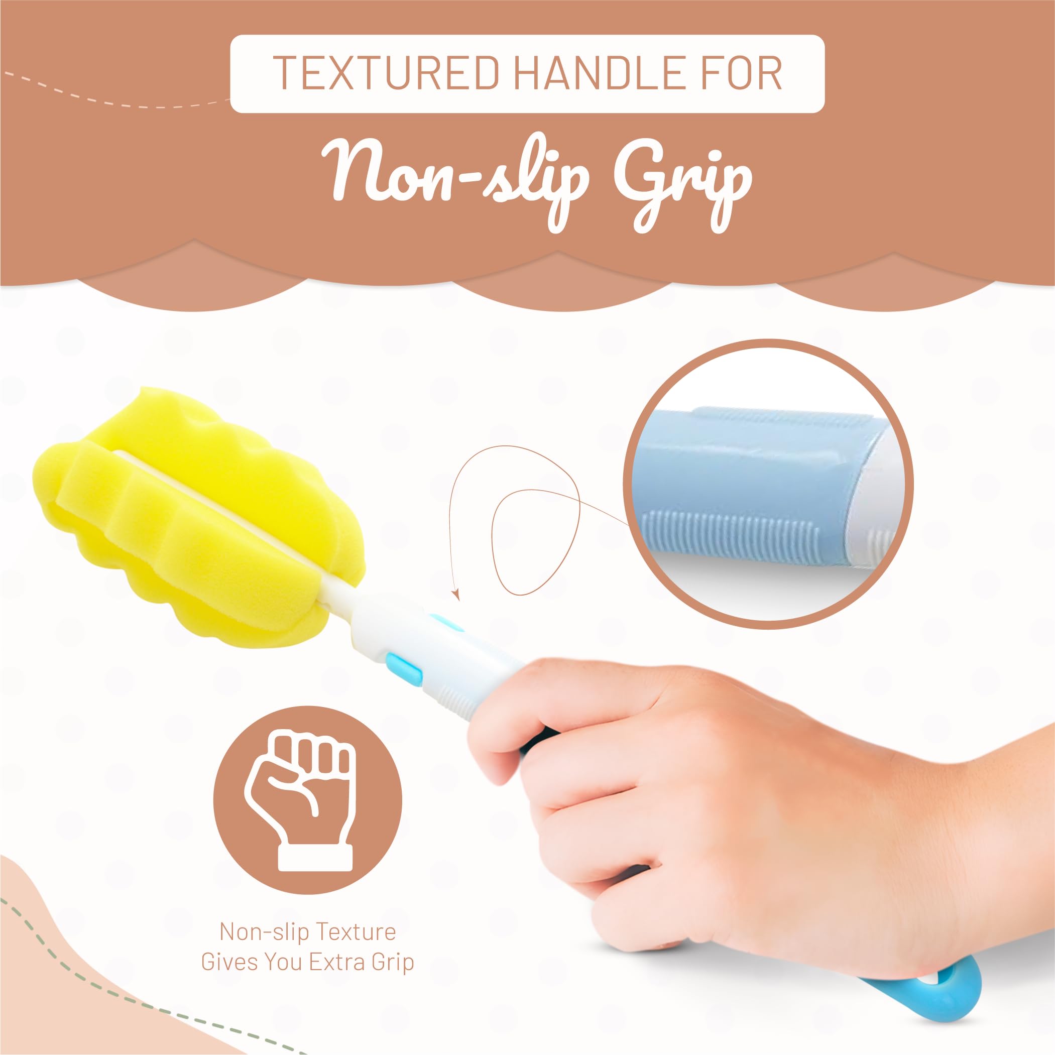 MoomooBaby Triple Baby Bottle Cleaner Brush Set - Includes Baby Bottle Brush Cleaner, Nipple Brush & Straw Cleaning Brush - Eco-Conscious Plastic Handle with Non-Slip Grip, Replaceable Sponges - Green